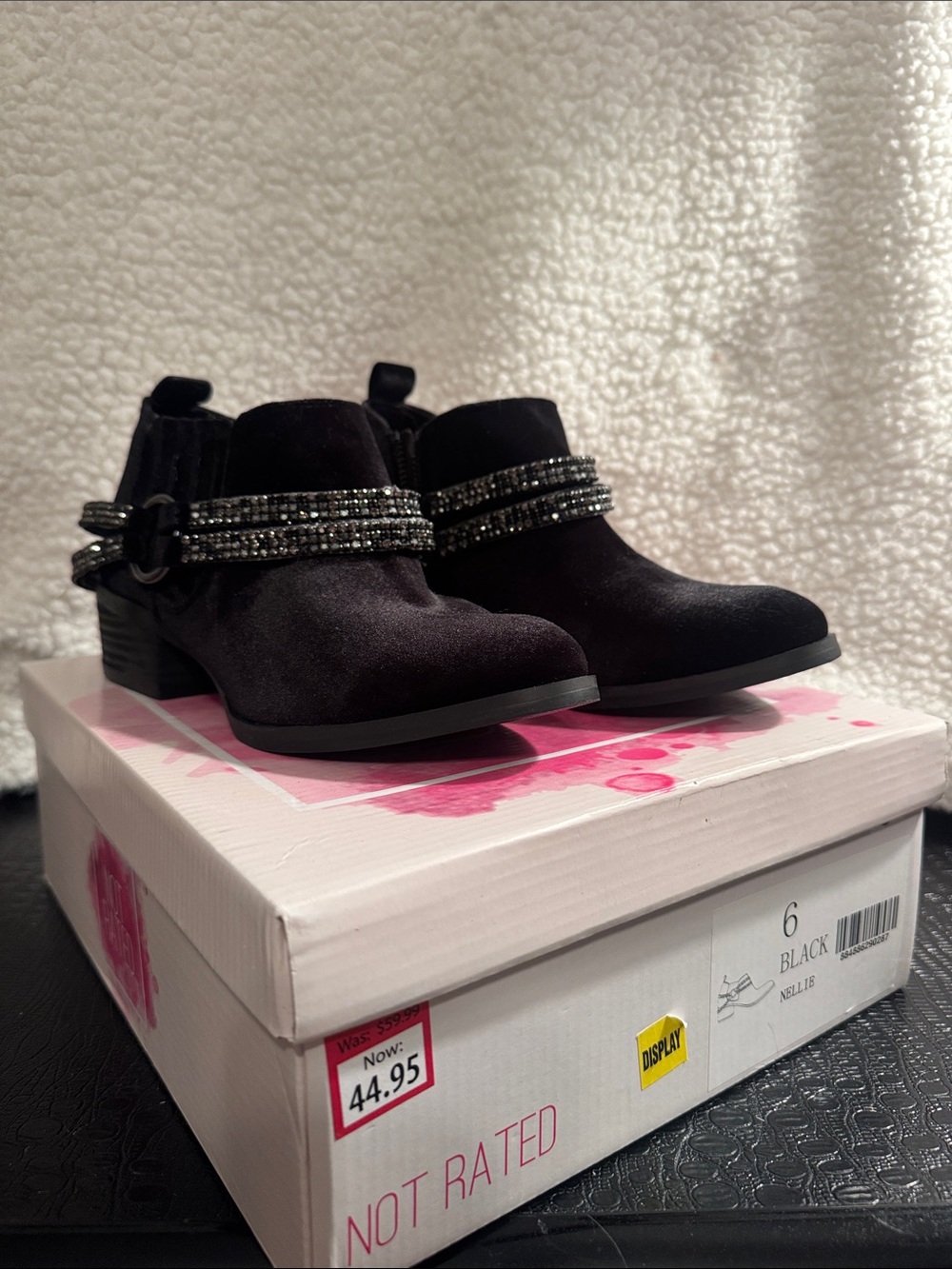 Women's Black Heeled Ankle Boots with Decorative Straps